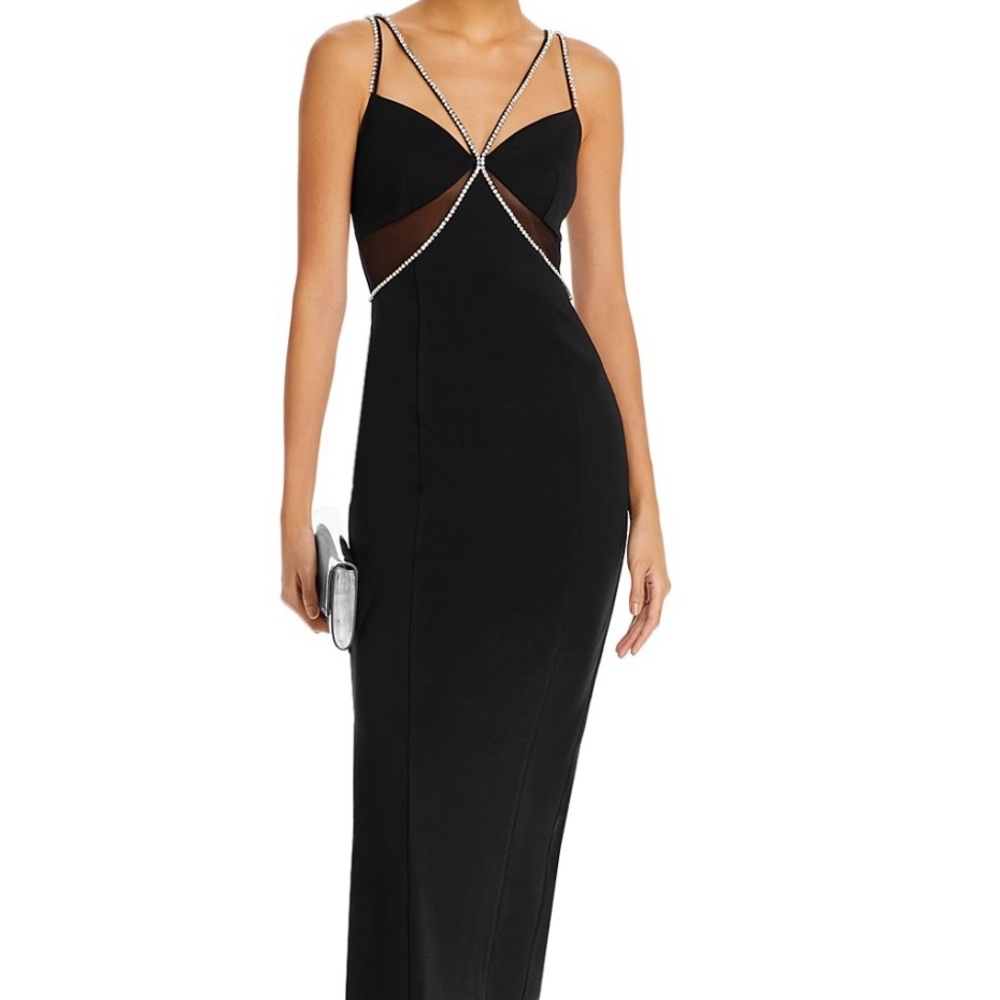 AQUA Crystal Embellished Sheath Midi Dress